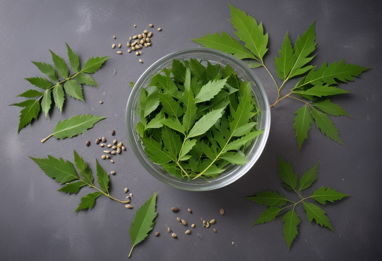 pikaso_texttoimage_Fresh-neem-leaves-arranged-in-a-bowl-or-a-glass-of