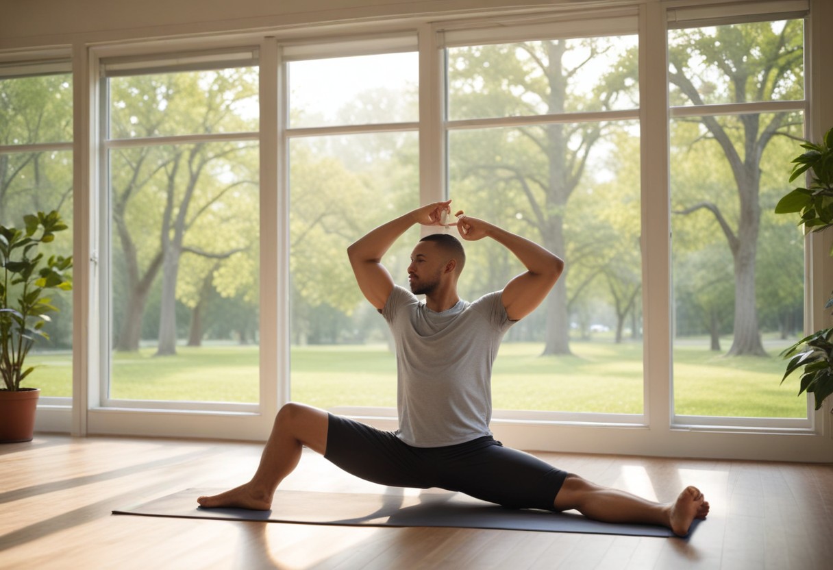 pikaso_texttoimage_Photo-of-man-doing-morning-stretches-in-a-peaceful (1)